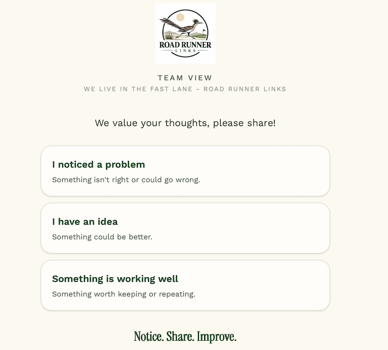 Team View employee home screen